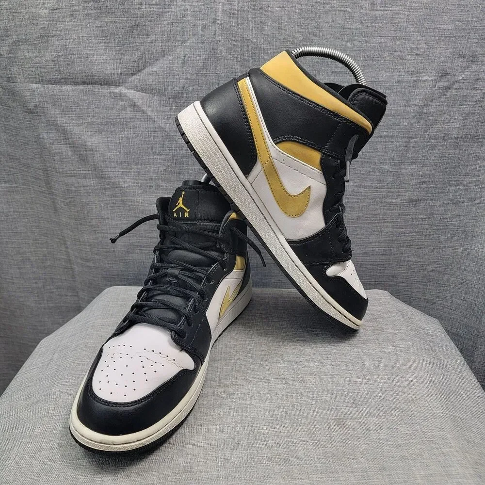 Nike Air Jordan 1 Mid White University Gold Pollen Black 554724-177 Men Size 11